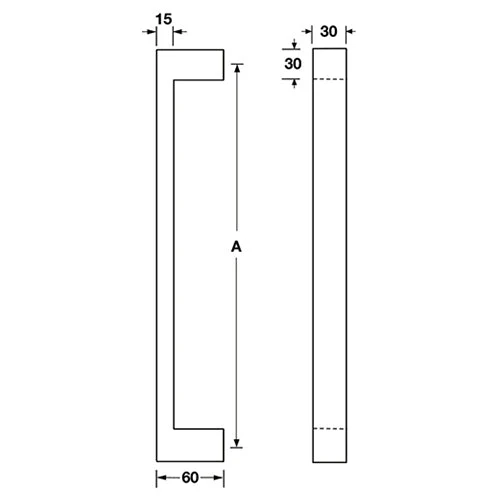 HAFELE PULL HANDLE SET - SQUARE STRAIGHT 30MM X 15MM Pull Handles 2 HAFELE PULL HANDLE SET - SQUARE STRAIGHT 30MM X 15MM Pull Handles