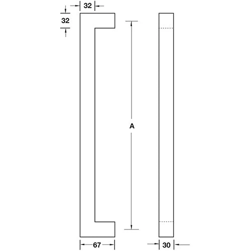HAFELE PULL HANDLE SET - SQUARE STRAIGHT 32MM X 32MM Pull Handles 2 HAFELE PULL HANDLE SET - SQUARE STRAIGHT 32MM X 32MM Pull Handles