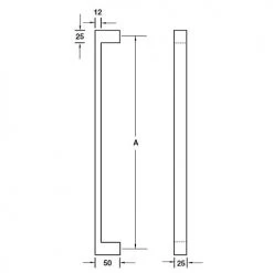 HAFELE PULL HANDLE SET - NARROW SQUARE STRAIGHT 25MM X 12MM Pull Handles