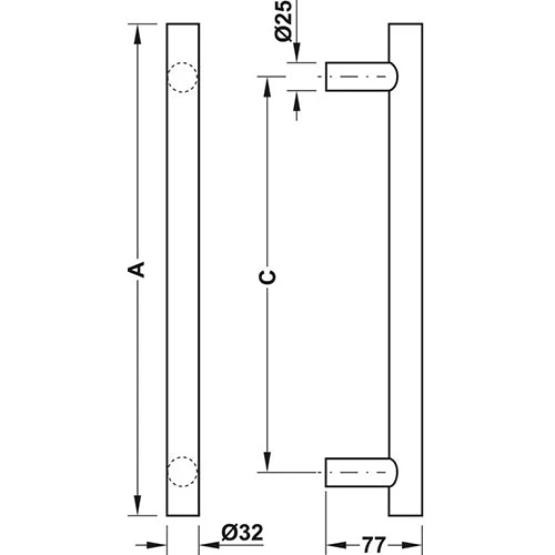 Pull Handles HAFELE PULL HANDLE SET - ROUND STRAIGHT 2 Pull Handles HAFELE PULL HANDLE SET - ROUND STRAIGHT